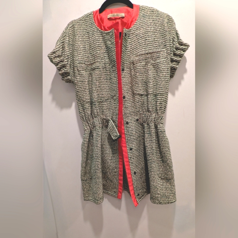 Vintage Balenciaga Wool Bouclé Dress with Contrast Pink Trim